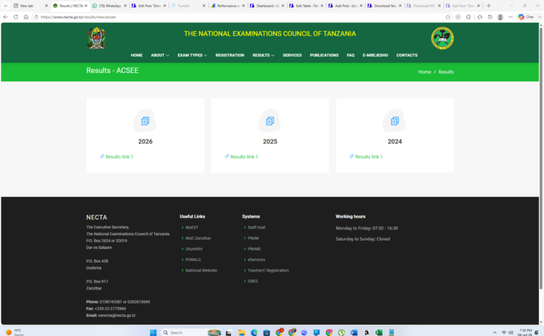 Necta Form Six Results 2026 Pdf