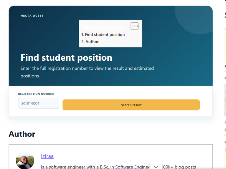 ACSEE NECTA STUDENT POSITION RESULTS