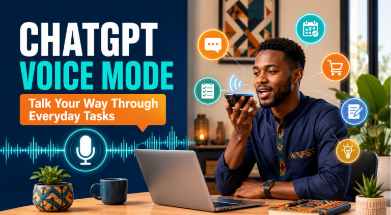 African professional using ChatGPT Voice Mode to complete everyday tasks
